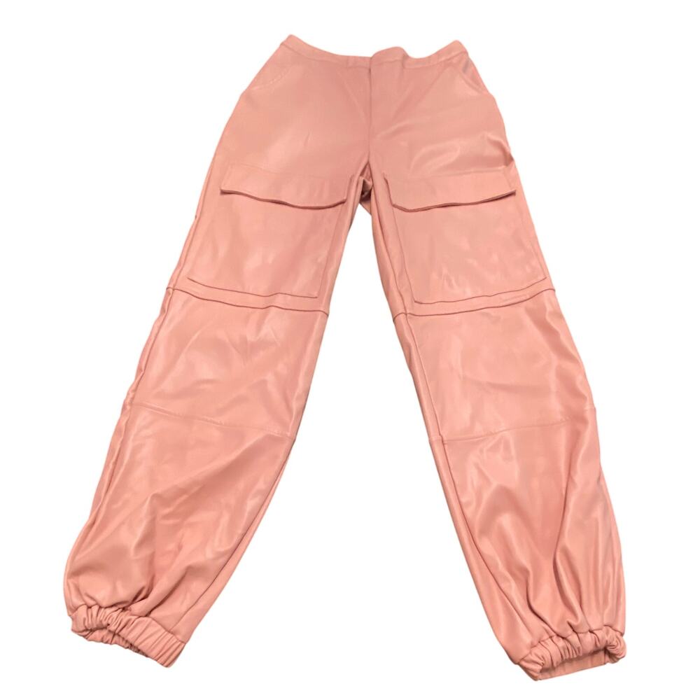 Missguided Pink Faux Leather Cargo Jogger Pants Sz 4 Blush Vegan Leather Rave